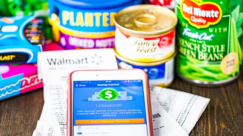 groceries on table mobile phone and receipt