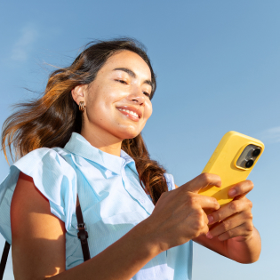 woman on yellow phone