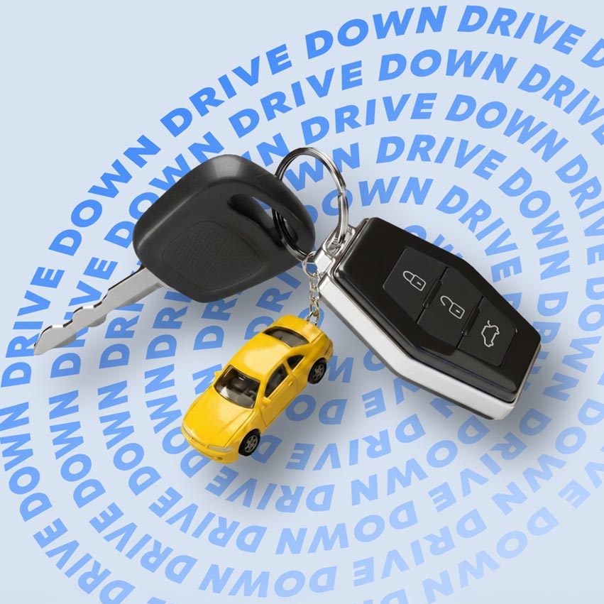 key chain with a tiny car attached