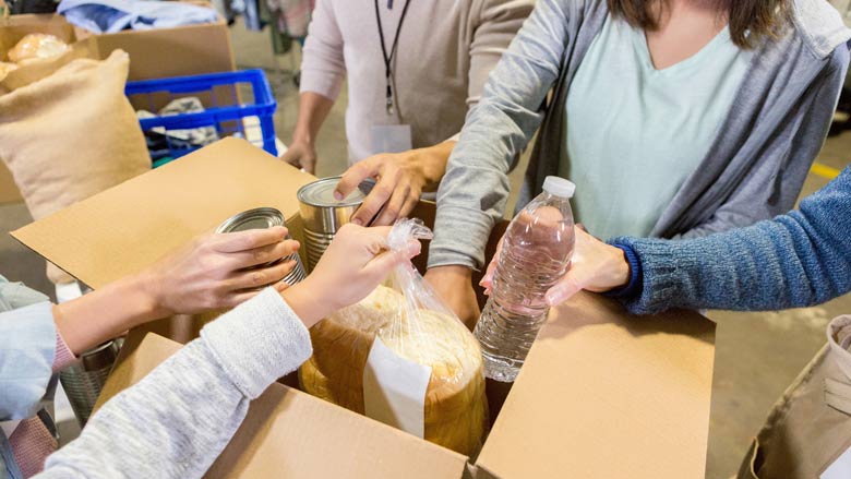 People working at a food bank