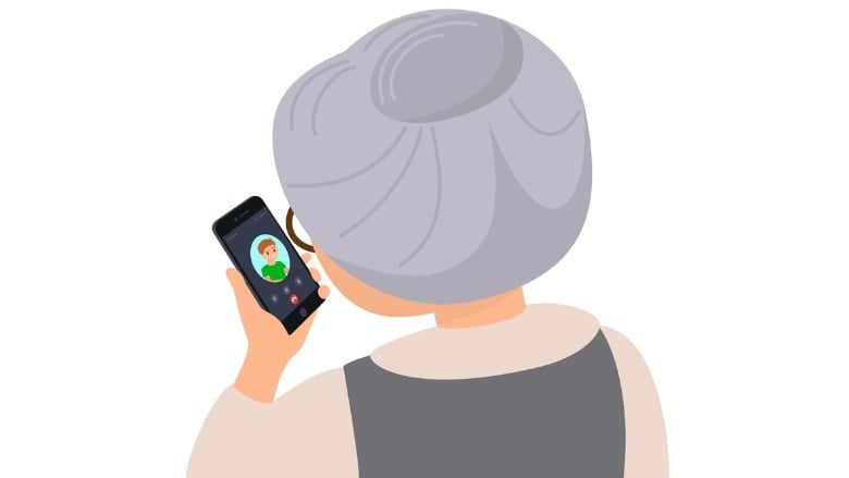 clip art of elderly woman looking at mobile phone