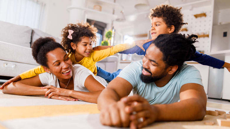 Young family enjoying time at home