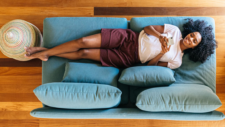 Woman relaxing on couch