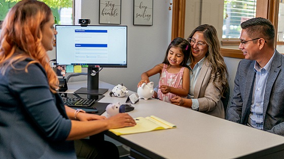 Family at a bank