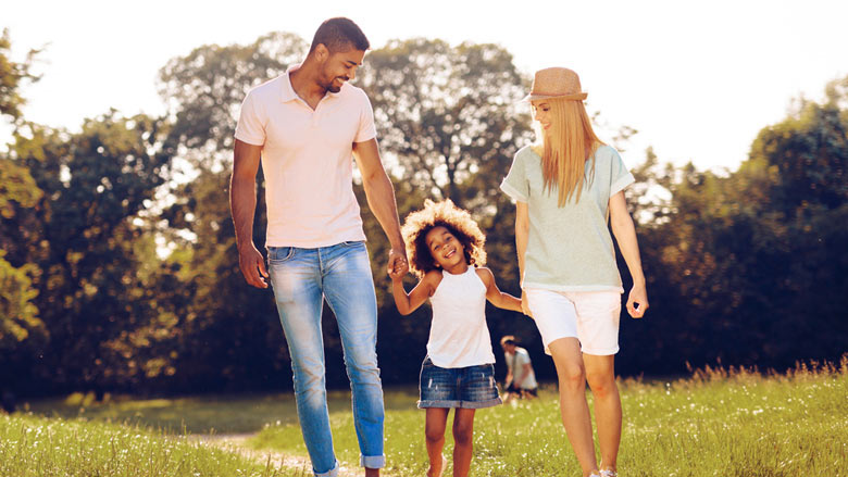 Young family enjoying a spring day in the park