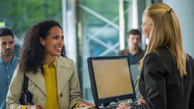 Lady with a bank teller