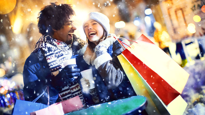 Young couple enjoying themselves Holiday shopping